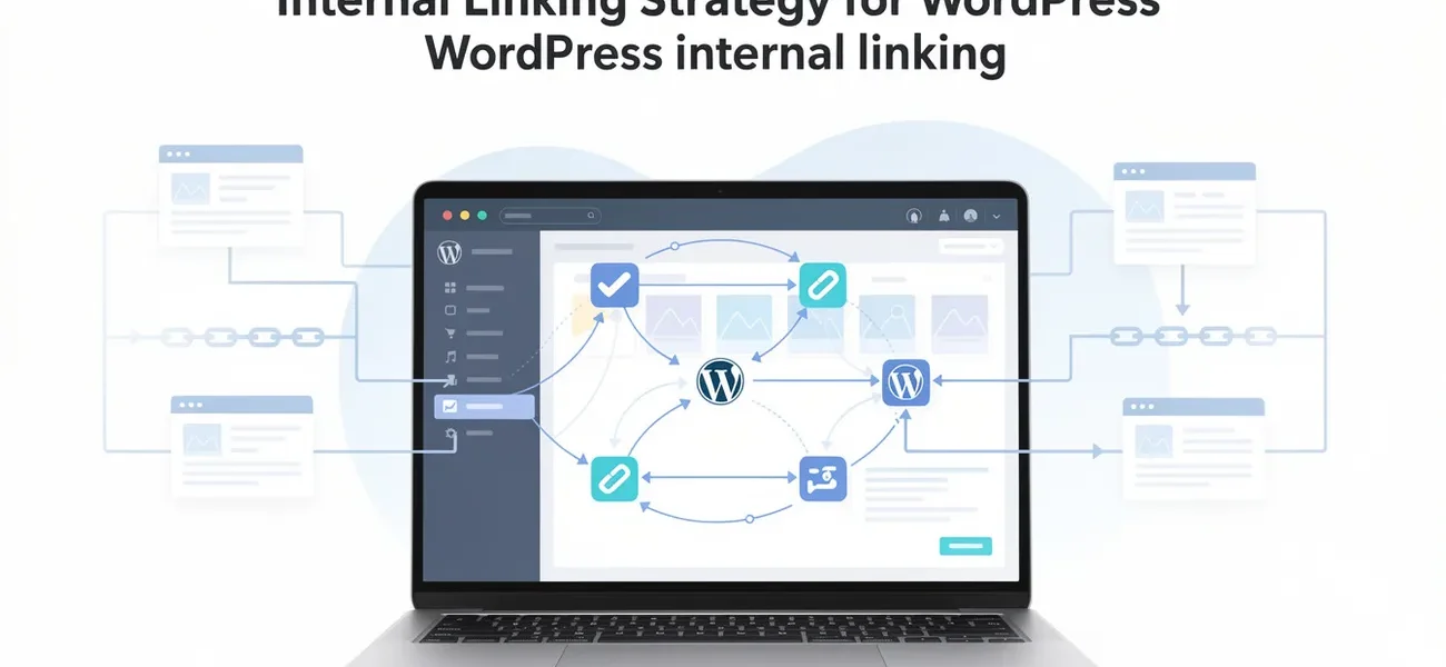 WordPress admin interface showing an internal linking diagram with interconnected posts, pages, and link equity flows for site architecture