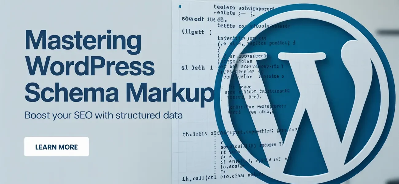 Mastering WordPress schema markup with JSON-LD structured data code snippets and WordPress logo for SEO rich results optimization